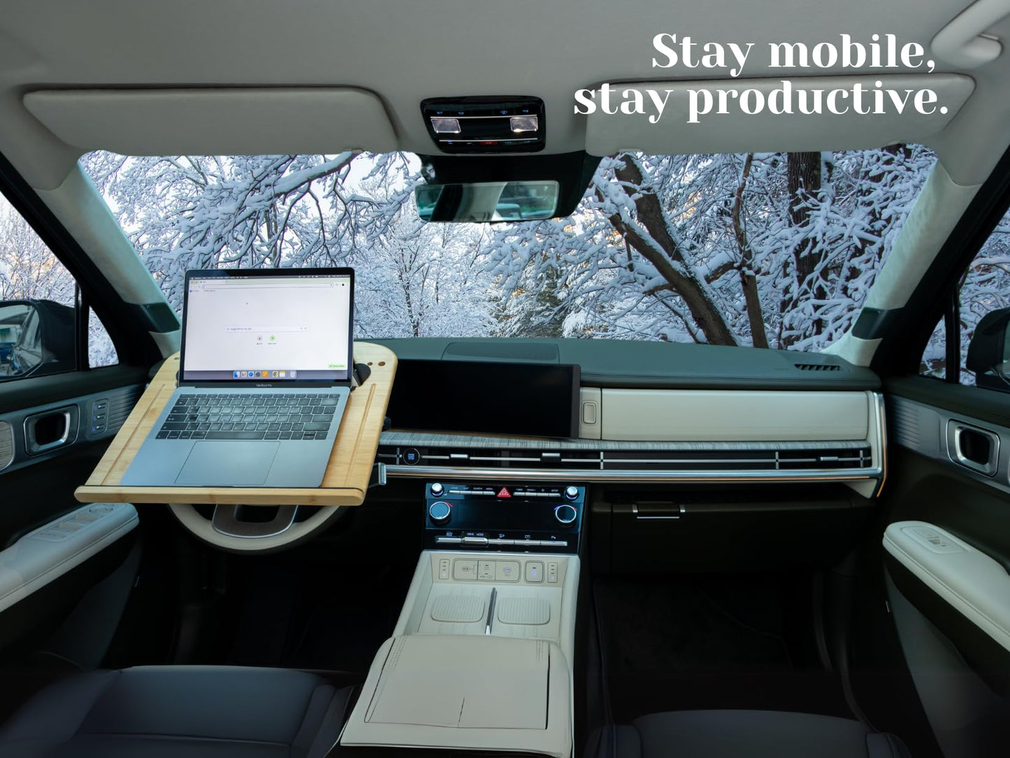 SPINIFLY 2 in 1 Steering Wheel Tray – Car Tray & Food Table – Car Essentials Double Sided Bamboo Car Desk for Laptop, Eating & Reading – Fits up to 17" Laptop