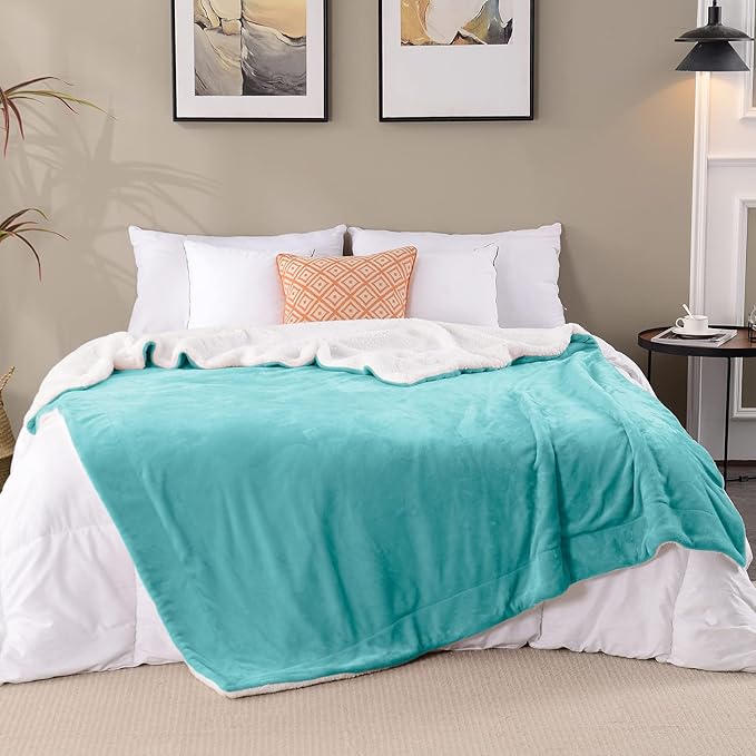 SOCHOW Sherpa Fleece Throw Blanket, Double-Sided Super Soft Luxurious Plush Blanket Throw Size, Lake Green, 50x60 inches