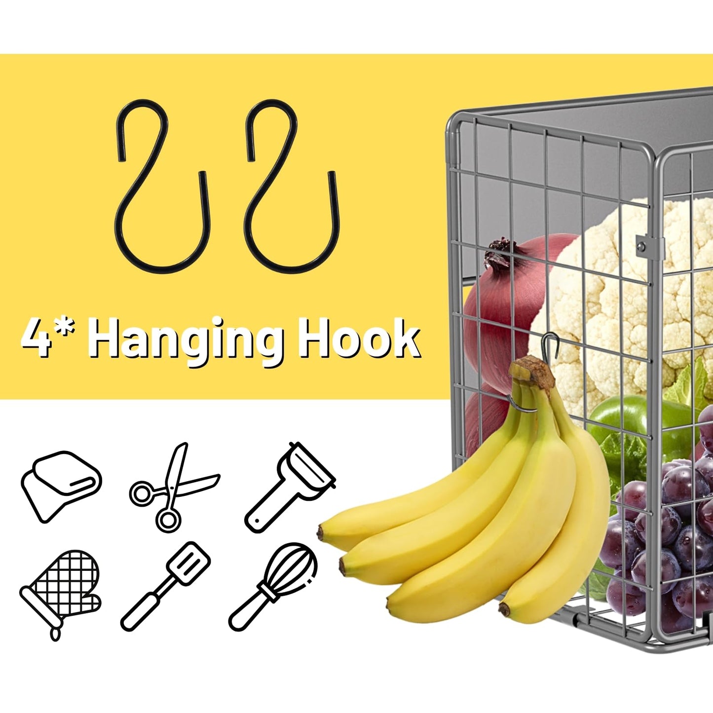 Ofiray-home Magnetic Fridge Shelf, Fruit Potato & Onion Storage Bins, Pantry Organizers, Large Container Basket for Refrigerator, Kitchen Counter, Cabinet (2, Silver)