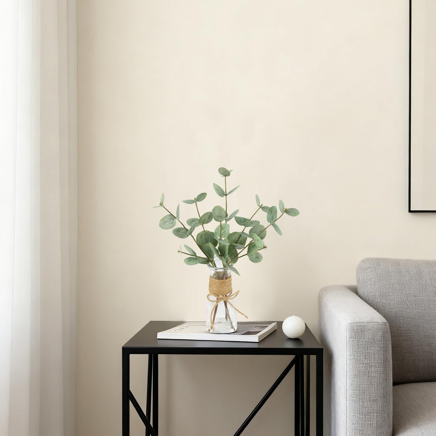 YIFYBY Artificial Eucalyptus Stems in Glass Vase with Faux Water, 15’’ Fake Plant Double-Sided Green Eucalyptus Leaves for Home Table Centerpiece Bathroom Farmhouse Decor(Green)