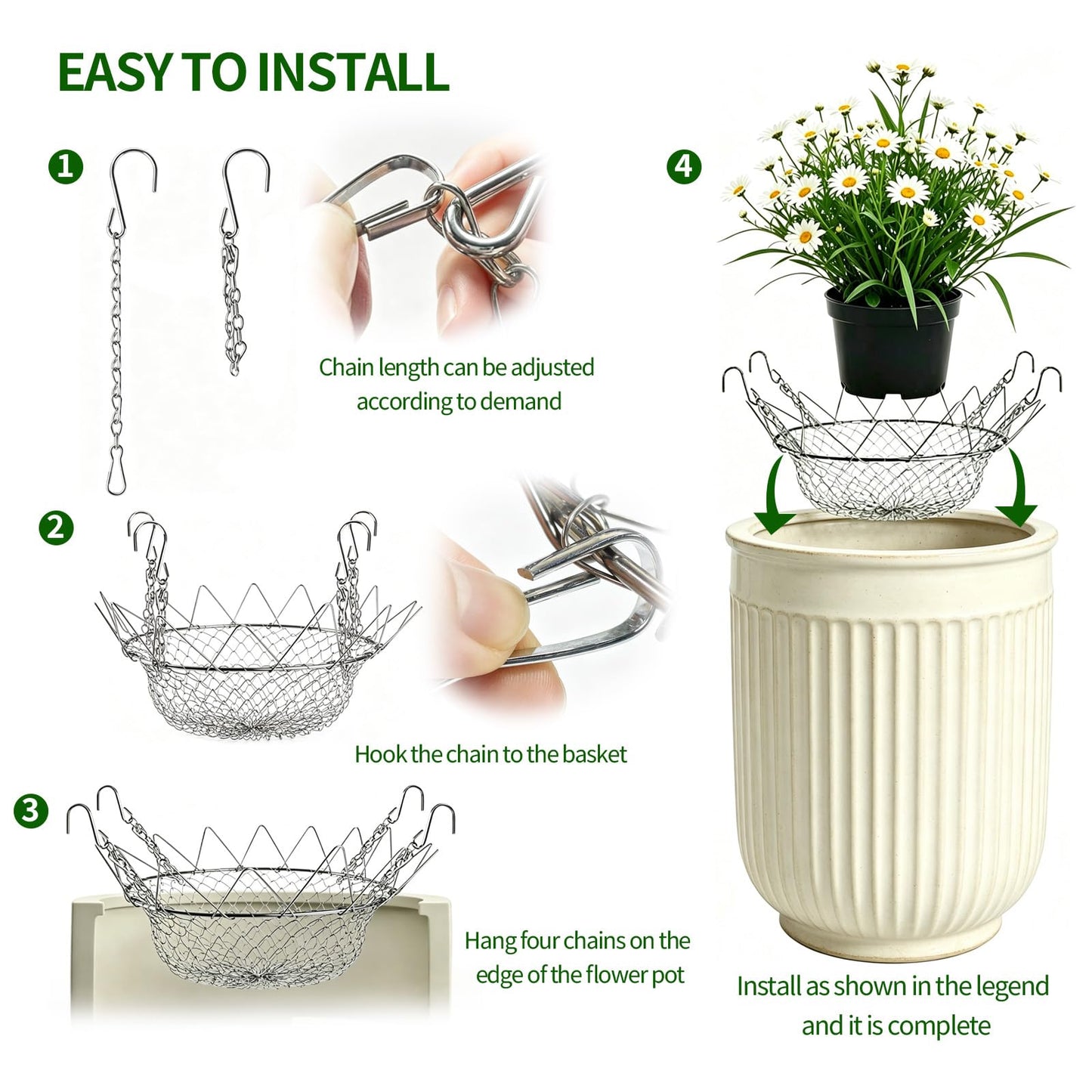 2Pcs Adjustable Planter Insert for Pots Any Height,12-18" Plant Risers for Inside Pots,Heavy Duty Rustproof Stainless Steel Plant Pot With Chains, Chain Pot Fillers for Tall Planters to Reduce Soil
