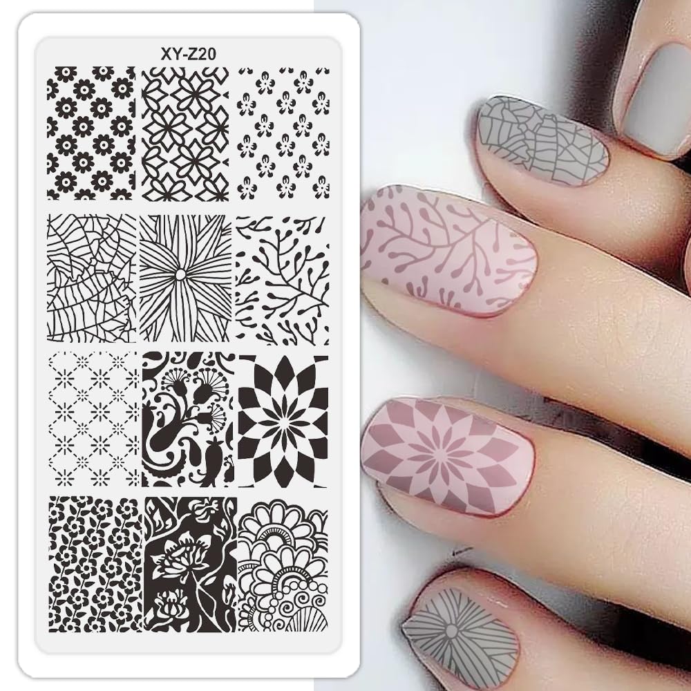 Beauty Leader Nail Art Stamping Template Mix Design 7Pcs Image Plates with White Plastic Plate Holder+1 Pcs Square Rubber Stamper DIY Nail Art Image Stamp Plate(17-23)