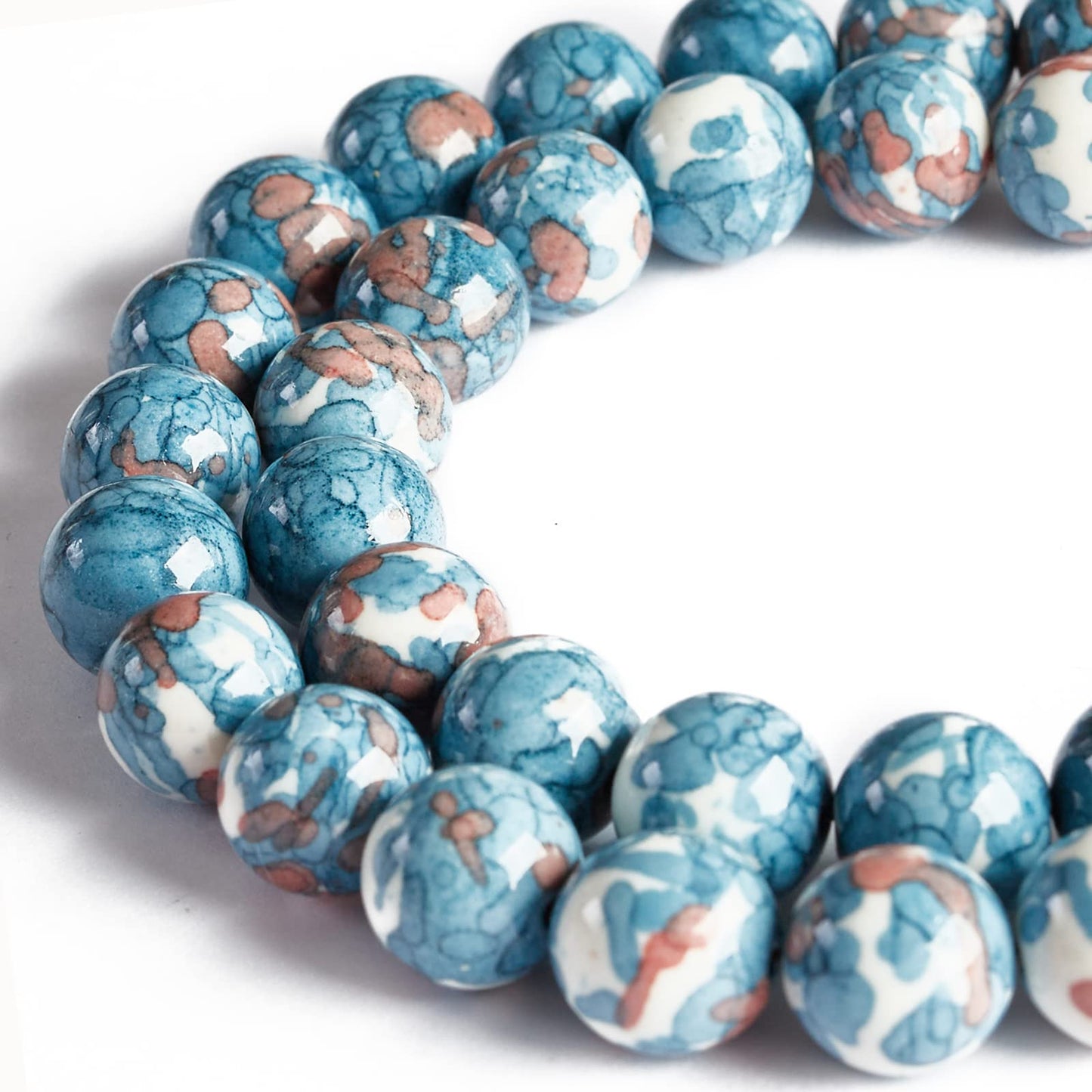 35pcs 10mm Natural Blue Rain Flower Beads Gemstone Beads Round Loose Beads for Jewelry Making