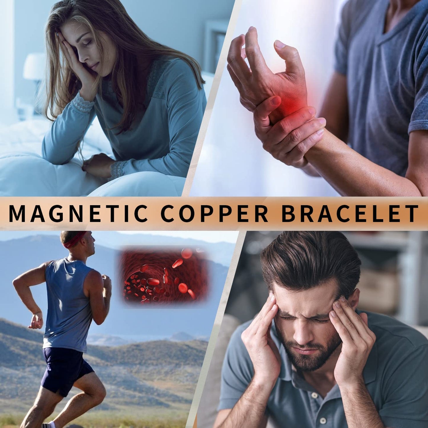 MagEnergy Copper Bracelet for Men, Cross Copper Magnetic Bracelet with Ultra Strength Magnets, Adjustable Link Jewelry Box Gift (Sizing Tool)