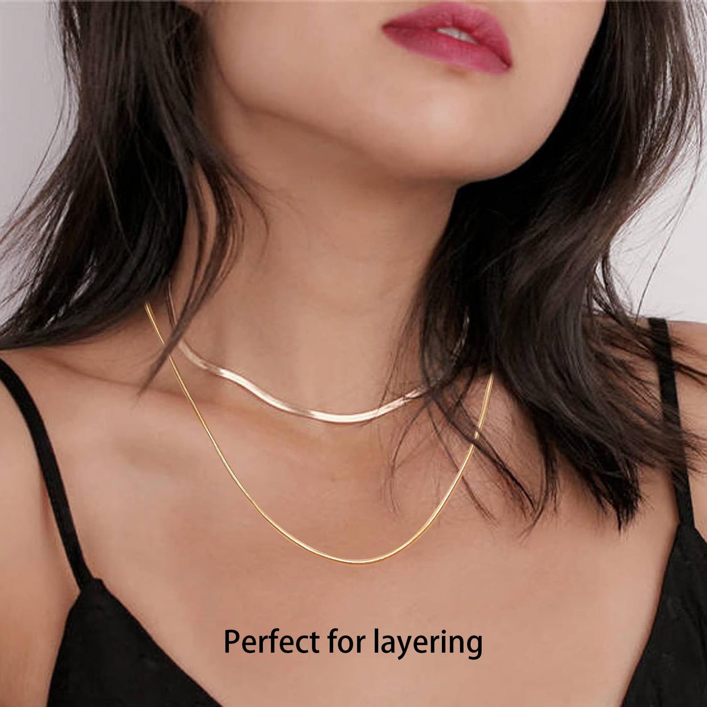 MAIKERDER Thin Gold Chain, 18K Gold Plated 1mm Thin Snake Chain Necklace for Women Dainty Round Minimalist Small Snake Chain Simple Necklaces Non Tarnish 18 Inches