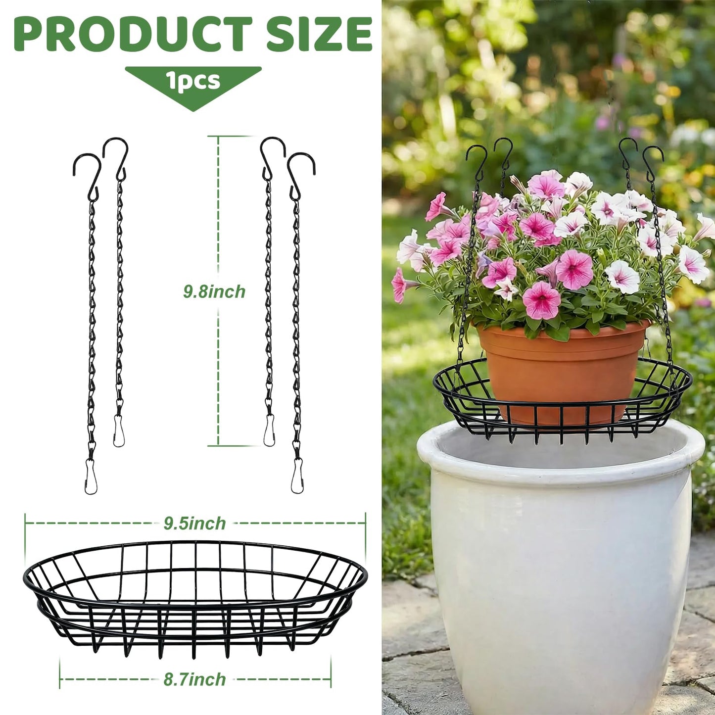 REDPOPO Adjustable Planter Insert for Large Pots 12-18 Inch, Stainless Steel Plant Riser with 4 S Hooks & Chains, Pot Filler for Tall Planters to Reduce Soil,Rust Proof Plant Pot Riser for Pots