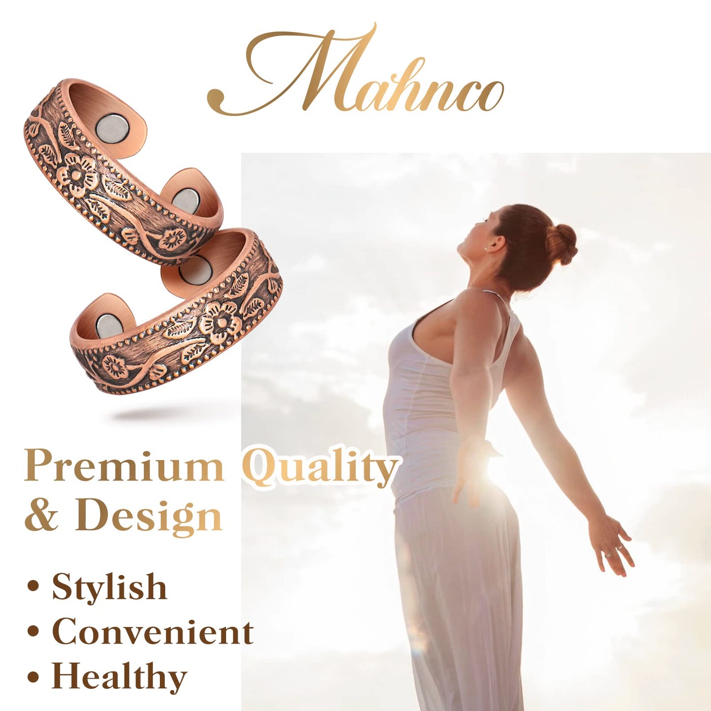 Lymphatic Drainage Therapeutic Magnetic Ring: Copper Rings with 3500 Gauss Magnets for Women Men Pain Relief, Magnetic Lymph Detox Ring 100% Solid Pure Copper Jewelry Gift (2PCS)