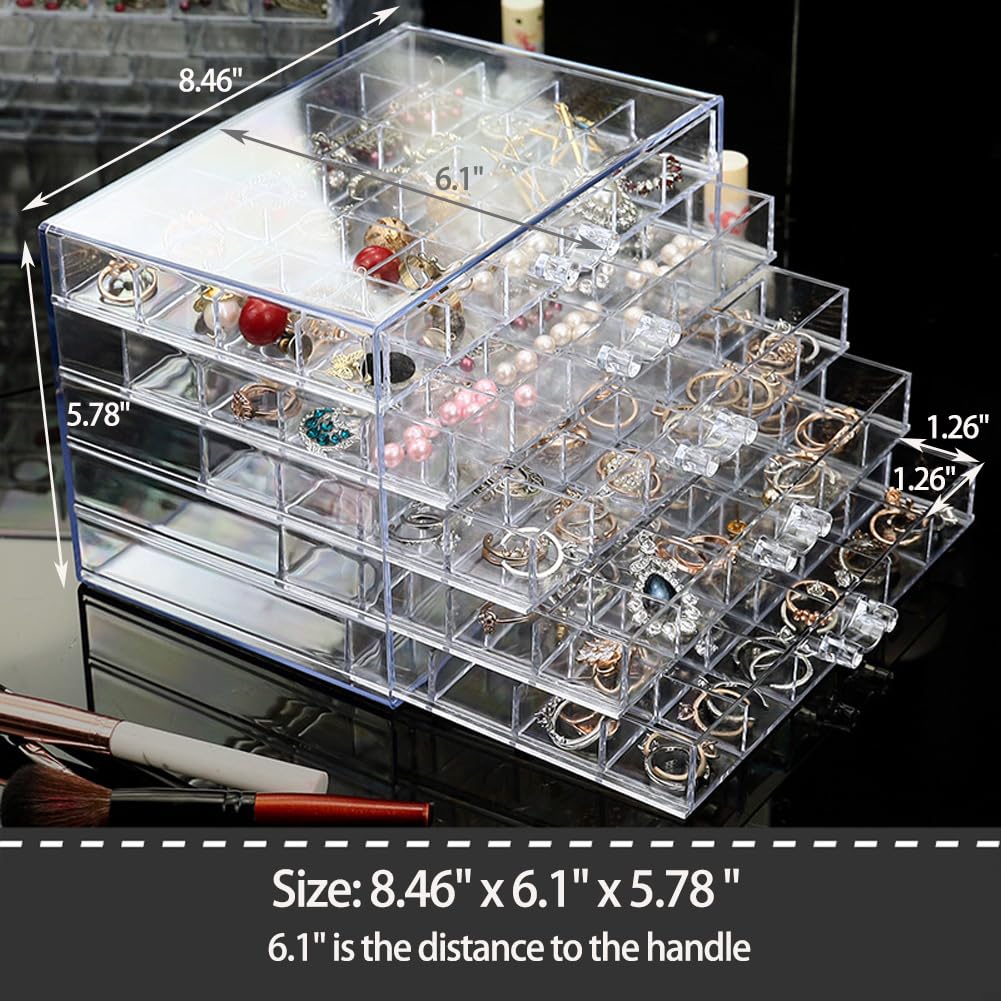 YUFONG Earring Storage Box Organizer, Acrylic Jewelry Storage Box Holder 5 Drawers Transparent Jewelry Display Stand with 120 Small Compartments Gift Boxes for Women Girls (Clear)