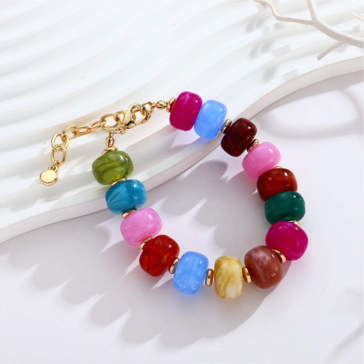 ENSKEFEN Colorful Beaded Bracelets for Women Trendy Chunky Multicolor Acrylic Resin Beads Statement Bracelet Boho Summer Bracelets Jewelry