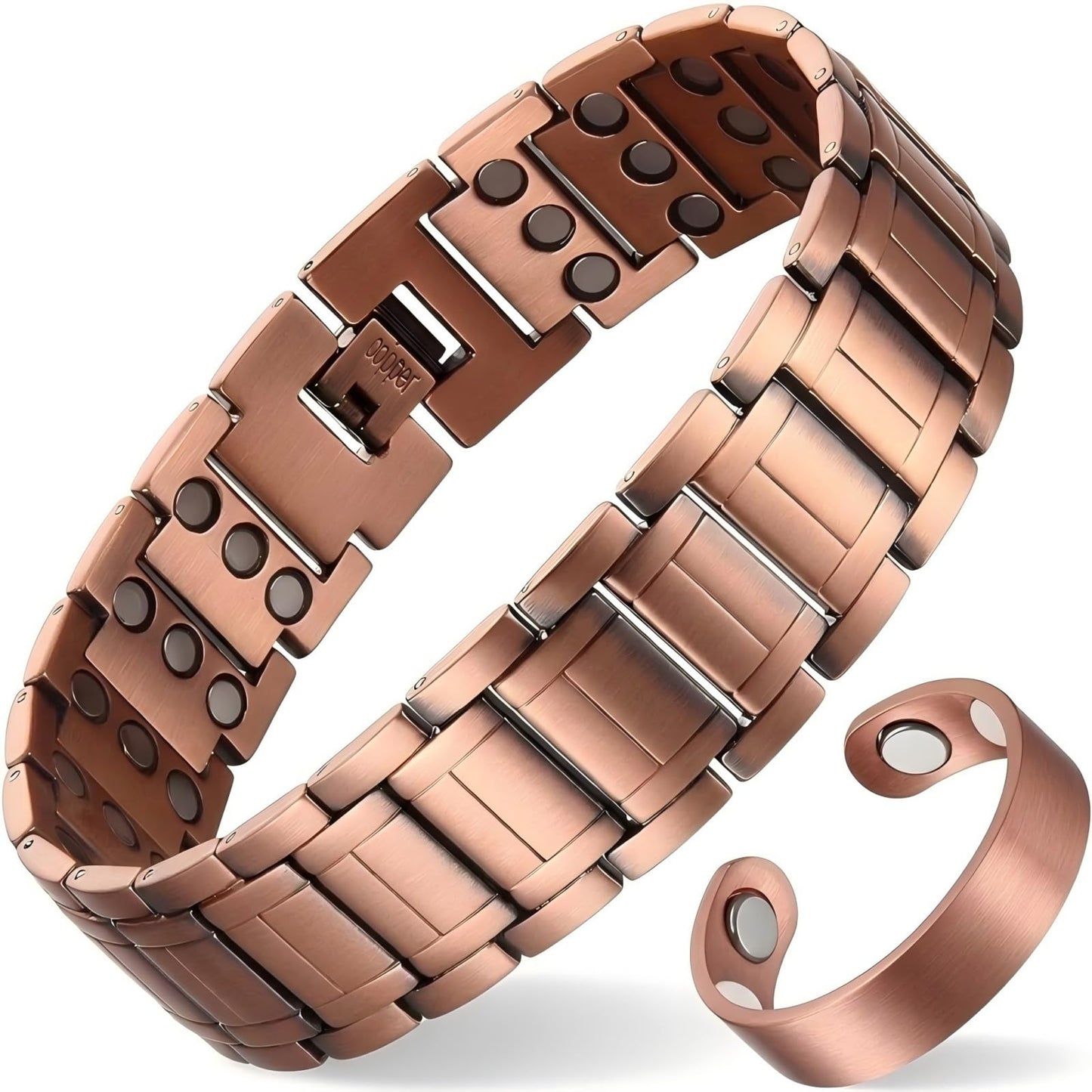 Fashtour 3X Copper Bracelet for Men, Triple Ultra Strength Magnets, Pure Copper Magnetic Bracelet and Ring Set, Adjustable Length with Sizing Tool(Copper)