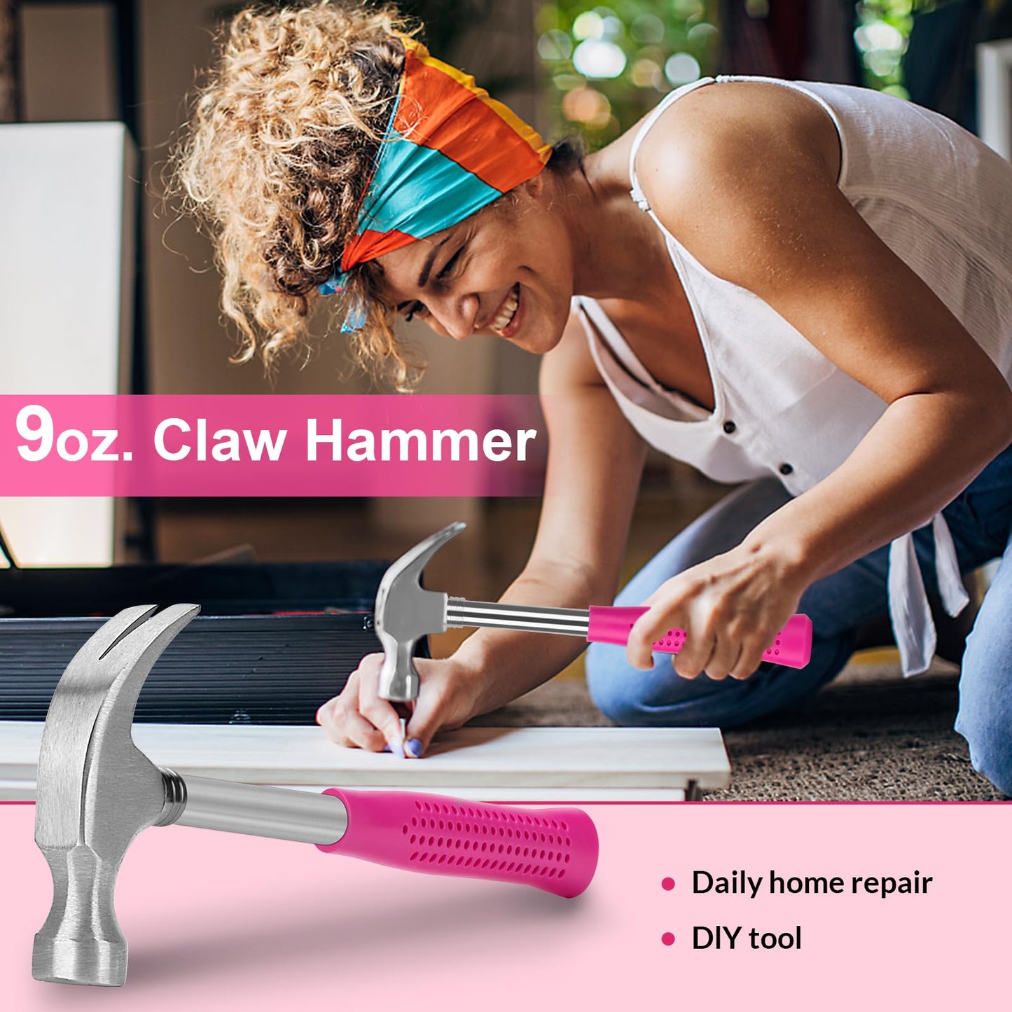 THINKWORK Pink Tool Set - 40 Piece General Household Hand Tool Kit with Storage Toolbox, Small Basic Tool Set Perfect for DIY, Home, Office, Garage and College Dormitory Use - Christmas Gift for Women
