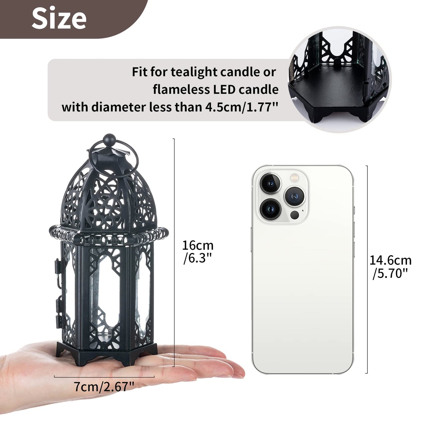 NUPTIO 6 Pcs Hanging Candle Holder Lantern Centerpiece Table/Hanging Glass Hexagon Moroccan Candle Lantern Holders, Black