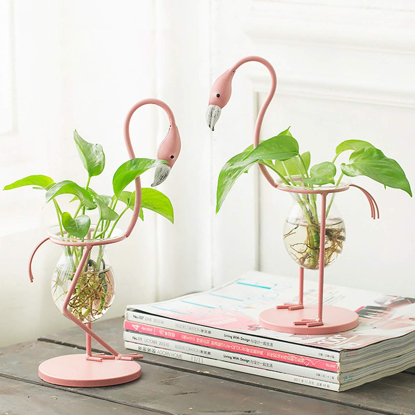 Pink Flamingo Hydroponics Planter Bulb, Propagation Planter for Home Office Desk Decor (Pink, Upright)