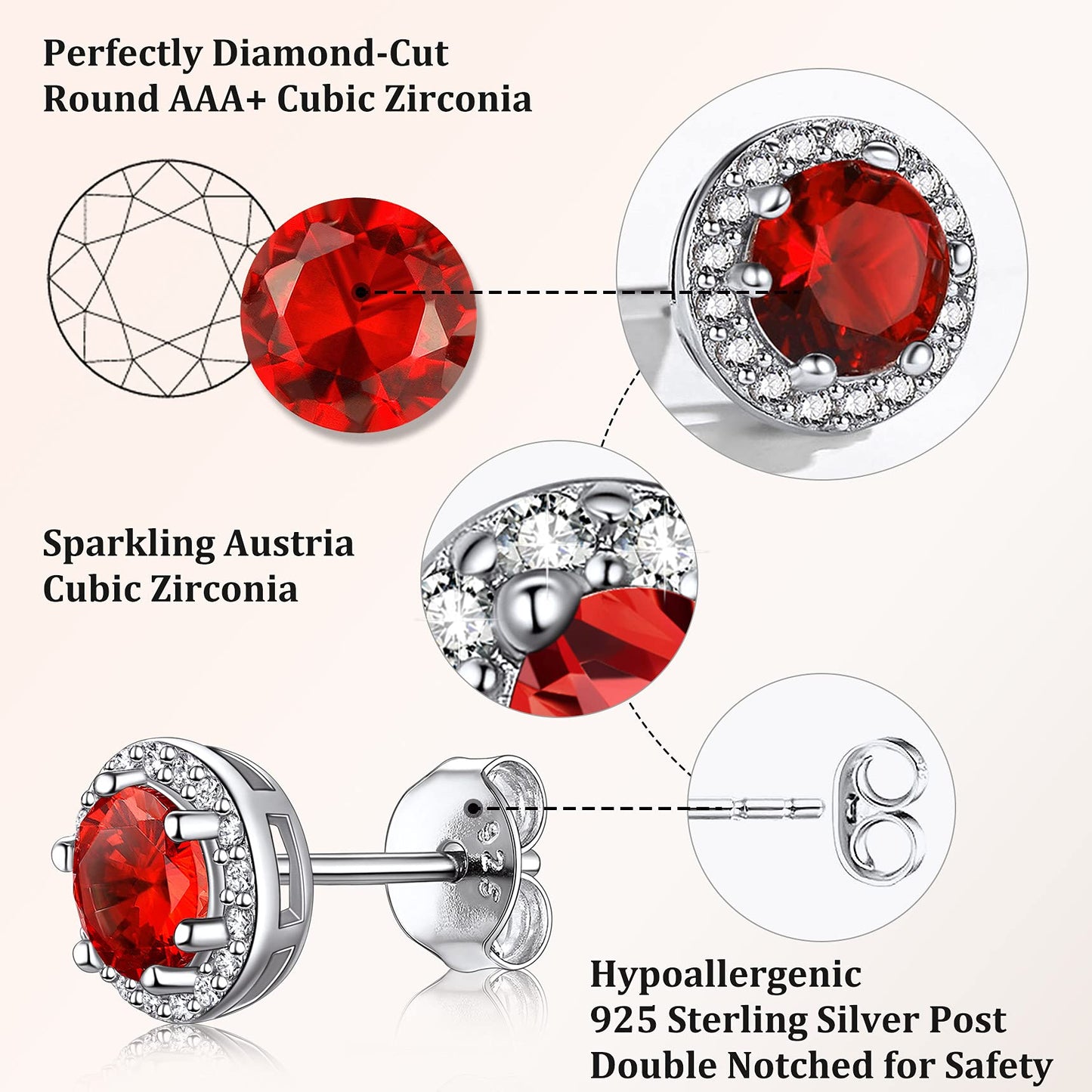 Bestyle Brilliant Created July Ruby CZ Birthstone Earrings 925 Sterling Silver Earrings for Women
