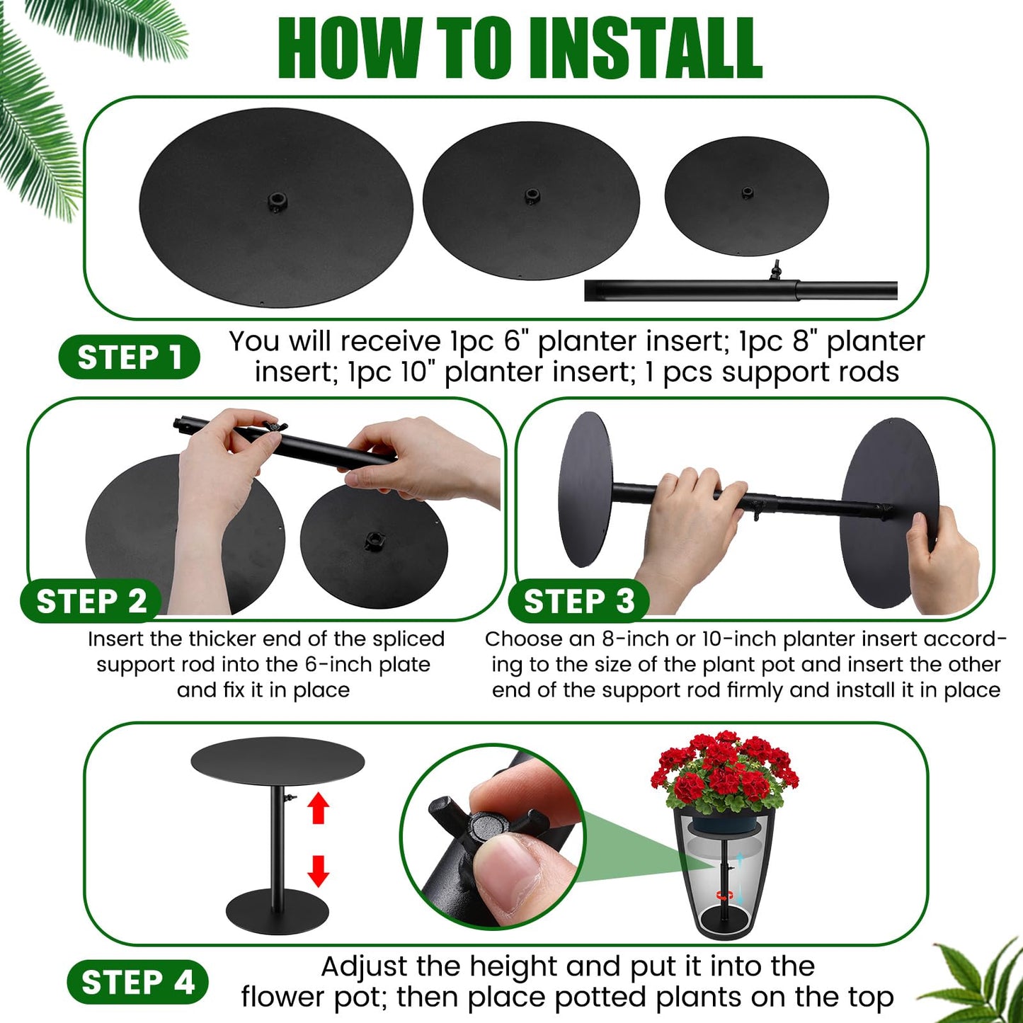 Novabright 3 Pack Adjustable Plant Riser for Inside Pot 7.5-12" Planter Inserts for Large Pots Metal Pot Fillers for Tall Square Round Taper Planters Container Indoor Outdoor (6''8" 10" Base or Top)