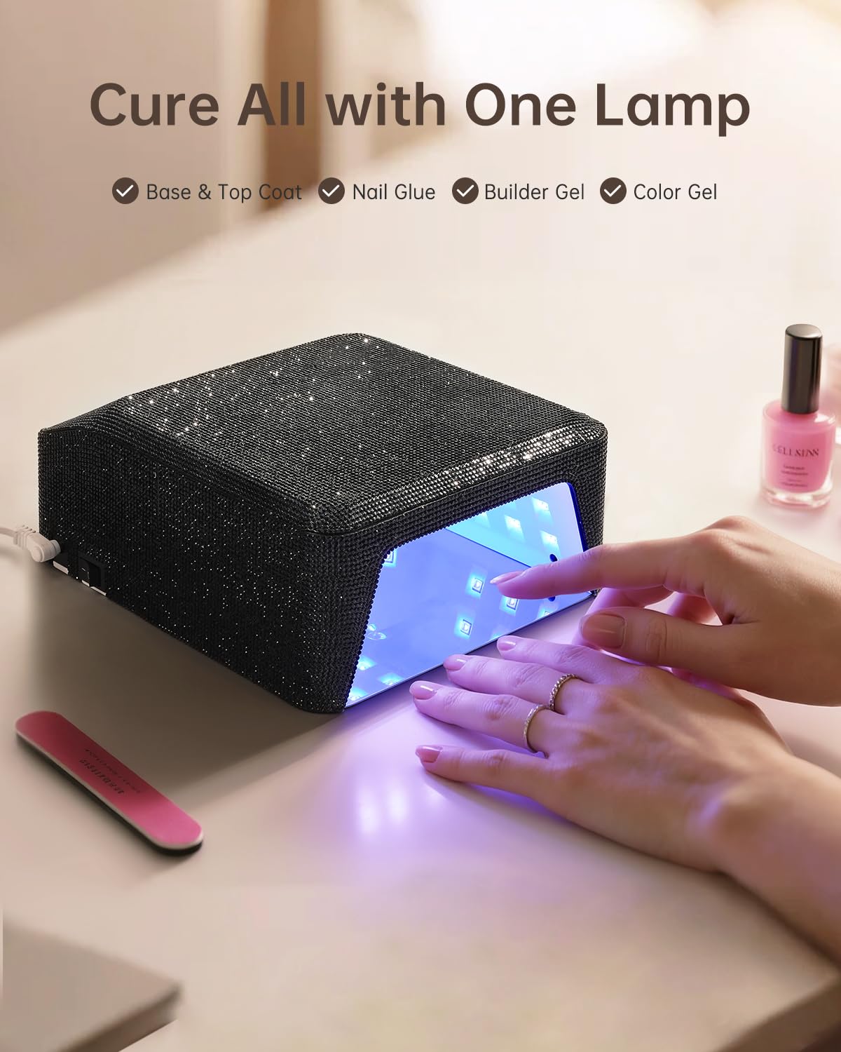 CHRISTINE SHELLY UV Nail Lamp, Rechargeable LED Nail Dryer Sparkly Gel Polish Light 4 Timer Setting Professional Quick Dry Curing Lamp with Display Auto Sensor for Salon & Home, Black Diamond