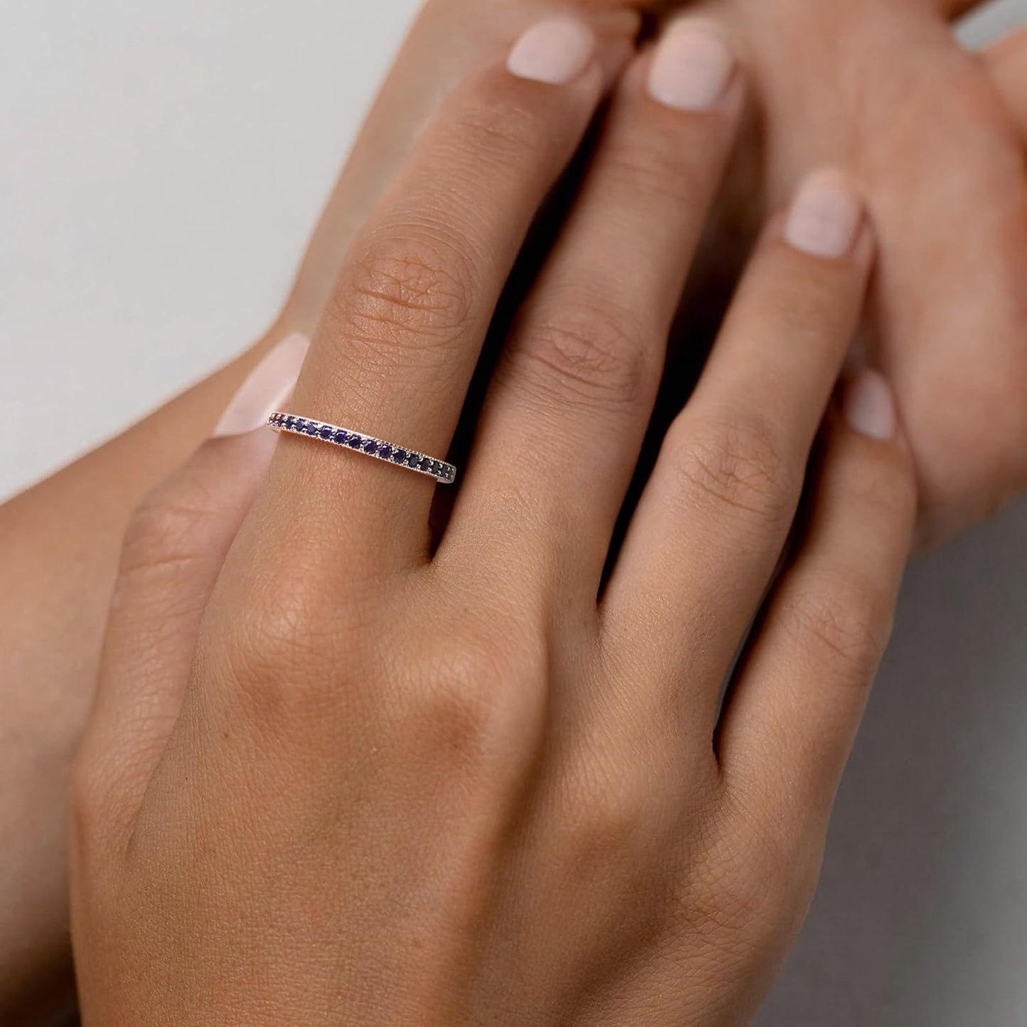 AGRULE Sapphire Eternity Band Stackable Wedding Rings for Men Women Sterling Silver Polished Finish September Birthstone Rings Saphire Ring Size 6