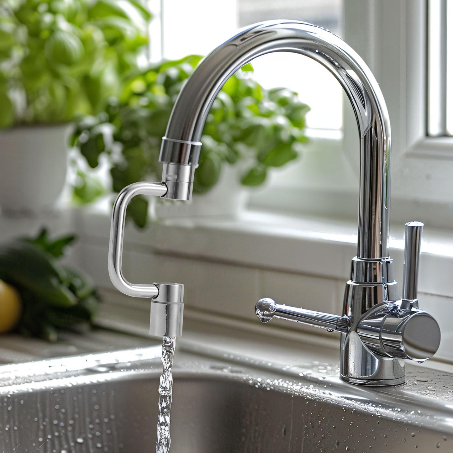 Rotatable Faucet Extender, Universal Swivel U-Shaped Rotatable Faucet Aerator Extender with 2 Flow Modes Suitable for Kitchen Bathroom Sink