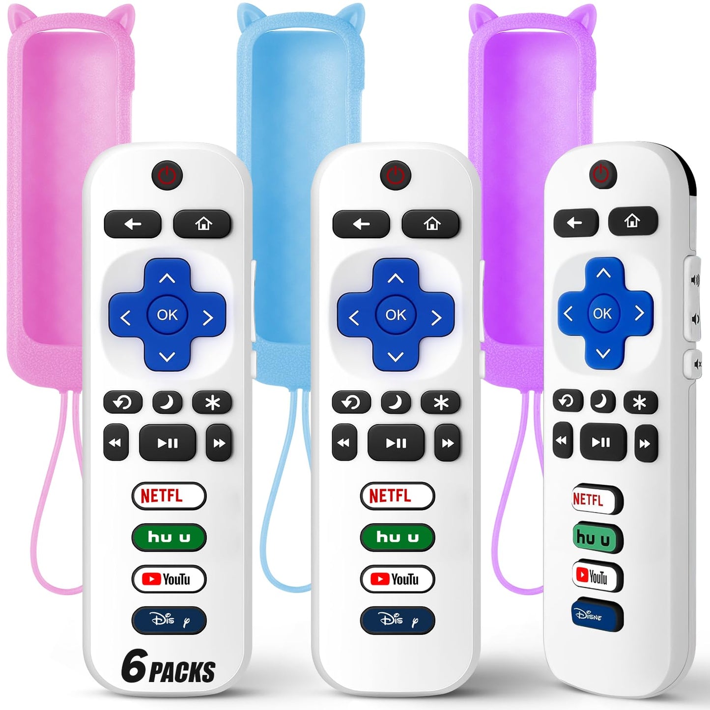 (Pack of 3) Replacement Remote Only for Roku TV with Soft Silicone Protective Cover (Glow in The Dark), Universal Remote for TCL/Onn/Hisense/Sharp/Element/Philips Roku Smart TV (Elegant White)
