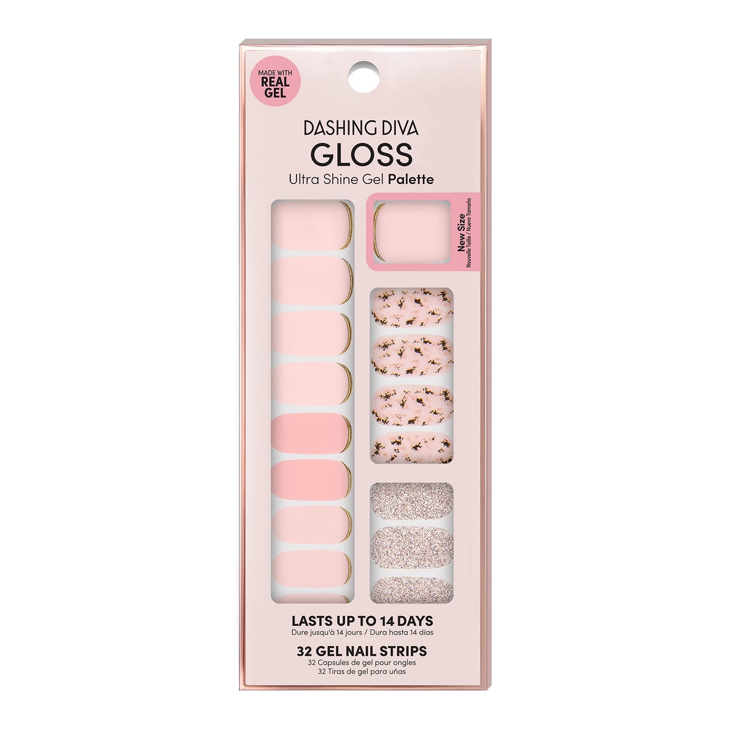 Dashing Diva Gloss Nail Strips - Feeling Flush | UV Free, Chip Resistant, Long Lasting Gel Stickers | 32 Wraps, 1 Prep Pad, 1 File