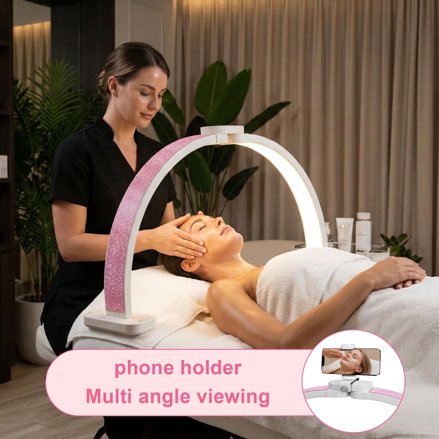 obcd Half Moon Light for Nail Desk 31" Foldable LED Nail Desk Lamp with Phone Holder, Professional Nail Tech Light for Manicure & Beauty Studio