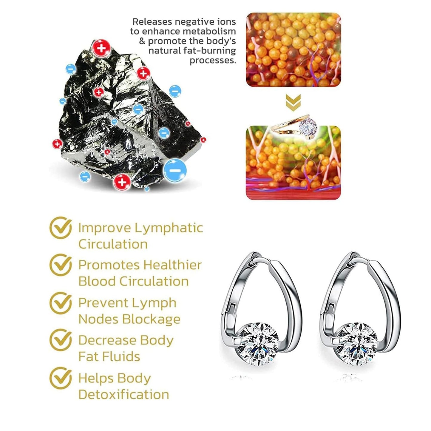Silver Halolux Lymphvity Germanium Earrings - Lymphatic Drainage Therapy Earrings; Atheniz Lymphatic Design for Women