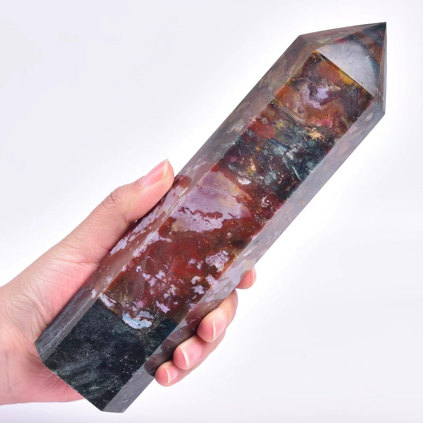 Ocean Jasper Stone Tower Obelisk Healing Crystal Wand Large Reiki Meditation Stone Gifts 1.7-2.2 LBS