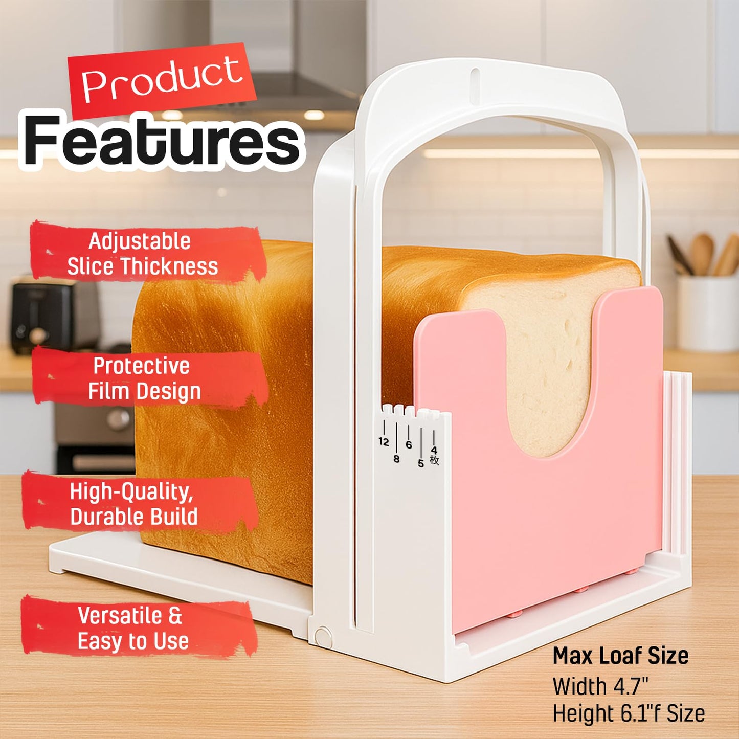 2026 NEW Bread Slicer Guide for Homemade Bread | 5 Thicknesses Mode for Sourdough, Rounds Loaves, Bagels, Toast & Sandwiches | Foldable & Adjustable | Space Saving | Indoor Outdoor Use
