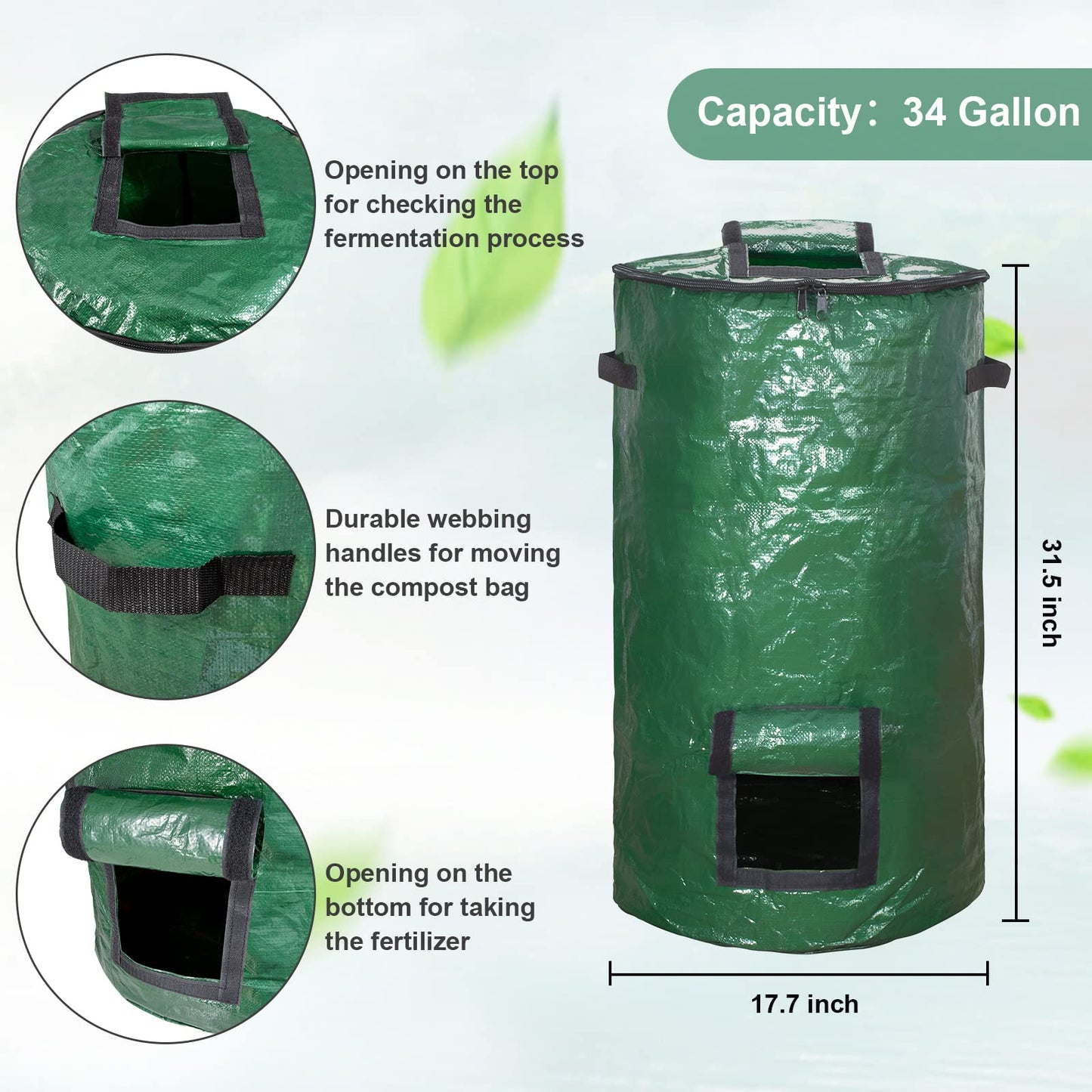 MyLifeUNIT Compost Bins Outdoor, Composting Bin for Outside Garden, Reusable Garden Yard Waste Bag, 34 Gallons (2 Pack, Green)