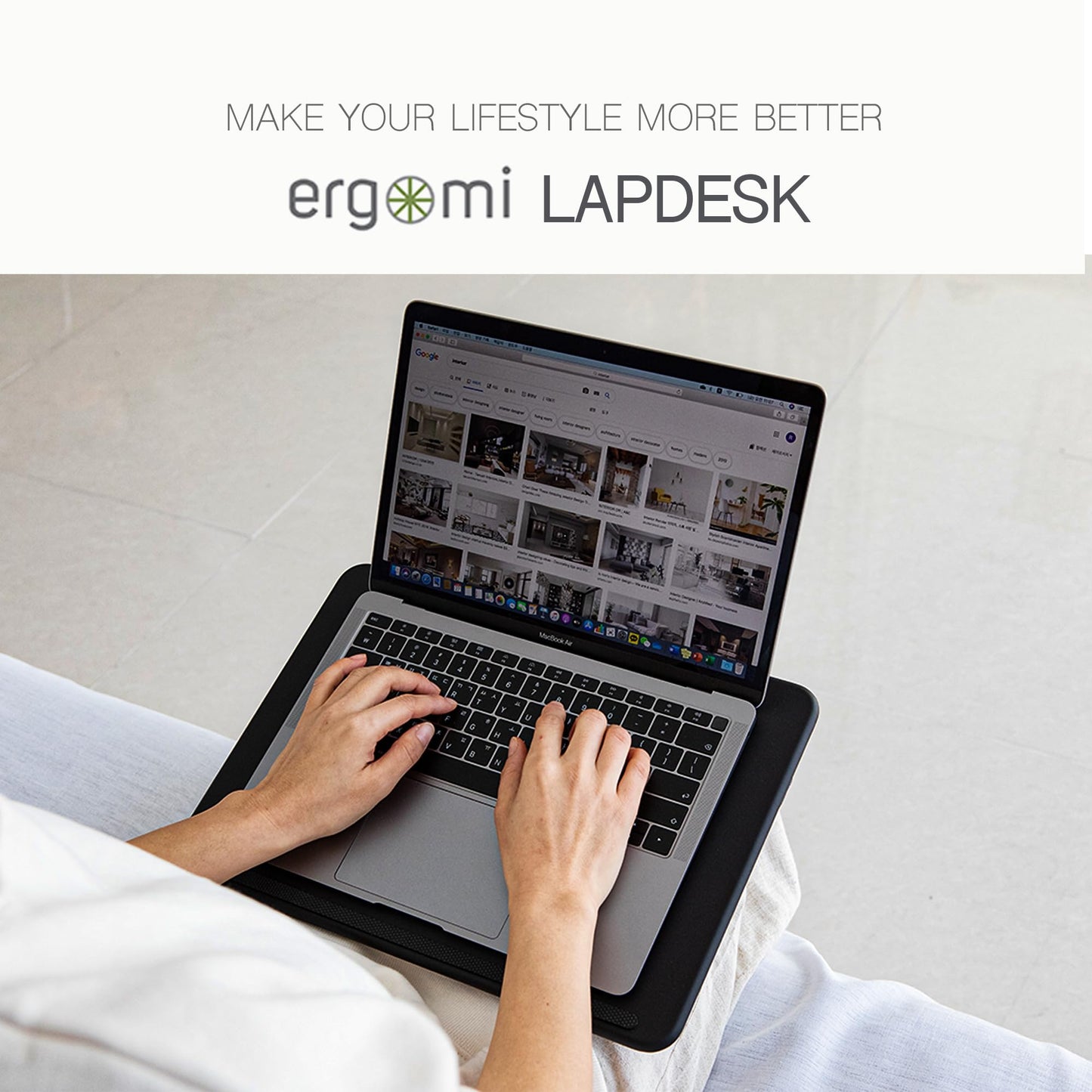ergomi Lap Desk with Soft Cushion and Wrist Rest – Portable Laptop Desk for Bed, Couch & Home Office, PU Surface Tray with Handle for 15.6 inch Laptop (Medium, Black)