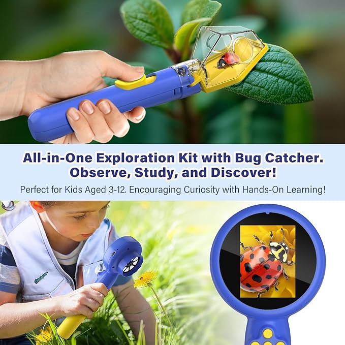 Microscope for Kids with Bug Catcher, 1080P HD Digital Handheld Portable Kids Microscope, 2 in 1 STEM Science Educational Learning Kit Christmas Birthday Gifts Toys for 3-15 Boys & Girls (Blue)