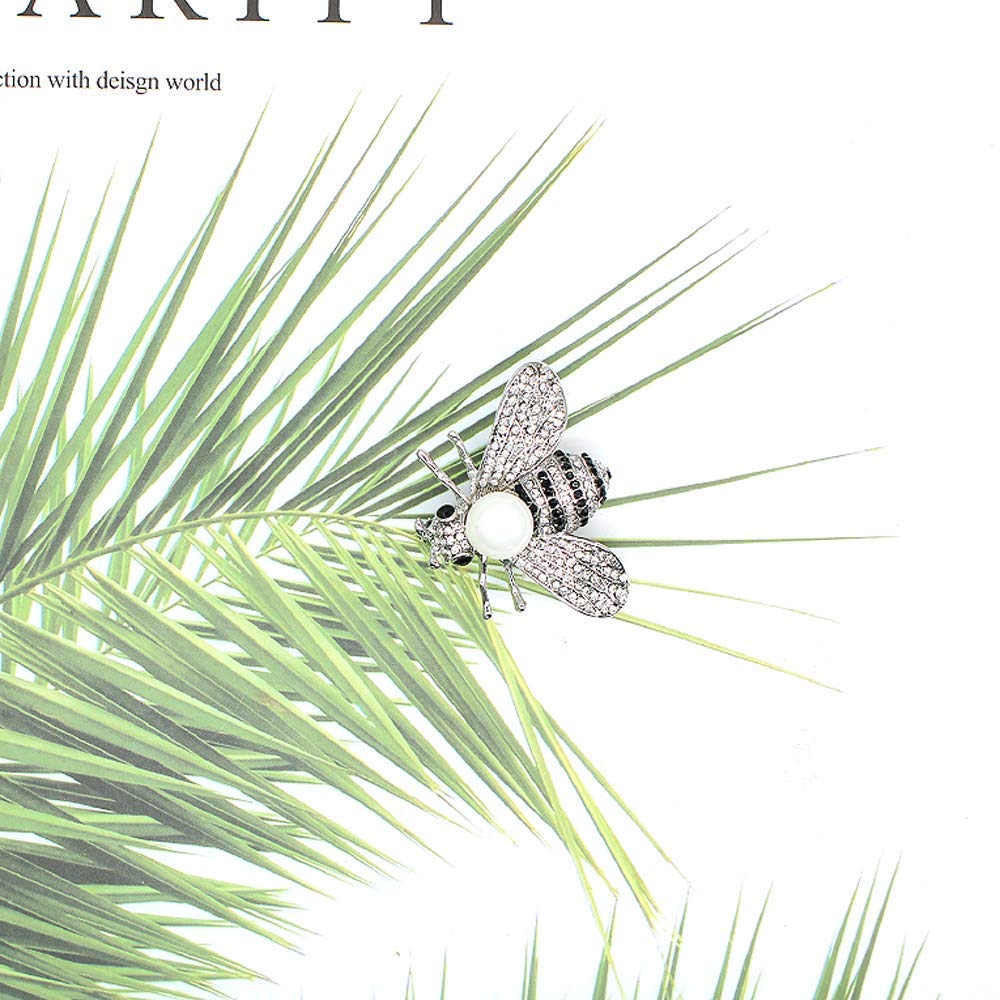 Honey Bee Brooches Crystal Insect Themed Bee Brooch Animal Fashion Shell Pearl Brooch Pin Platinum Tone