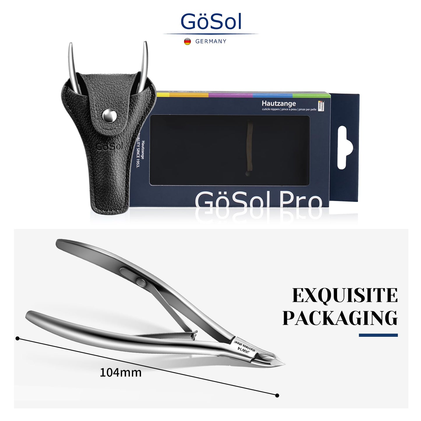 Pro Cuticle Trimmer - Stainless Steel Cuticle Nippers Scissors 1/2 Jaw Ultra-Sharp Cuticle Remover Cutter for Manicure Tool, Includes Black Leather Case