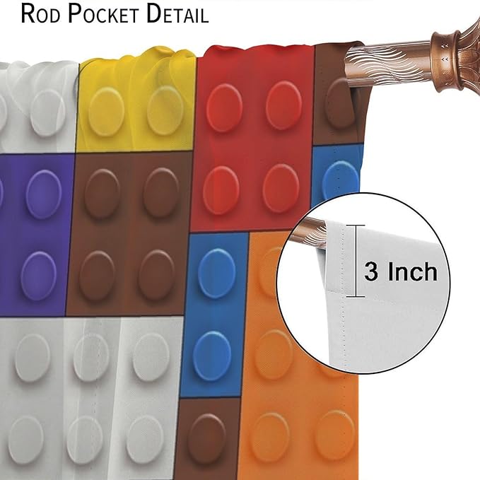 Kids Boy Curtain Blocks Toy Abstract Outline Colorful Geometric Brick Print Curtain for Boys Girls Nursery Room Curtains 84x84 Inch 2 Panels(Decor Curtains