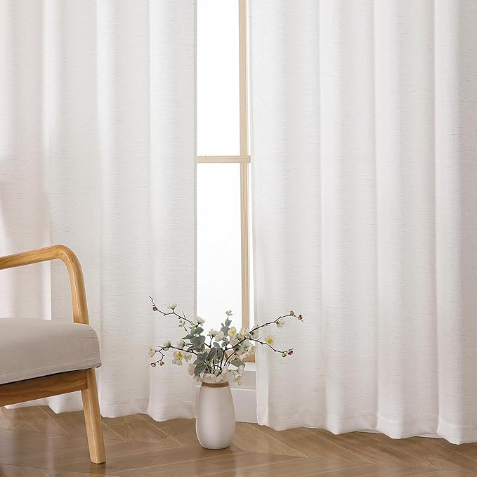 Chyhomenyc Natural Curtains 78 Inch Length 2 Panels Set, Faux Linen Textured Light Filtering Soft Airy Farmhouse Curtain Drapes for Living Room Bedroom, 40Wx78L