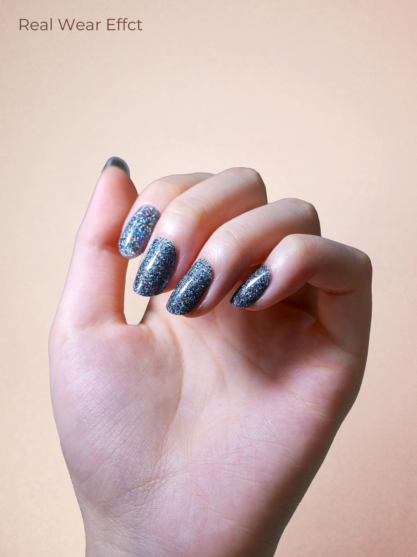 Beaolata Real Gel Nail Strips (No UV Light Needed) - 44Pcs Salon Quality Nail Stickers - Long Lasting Polish Wraps for Women, Easy Apply & Remove (Cool Silver)
