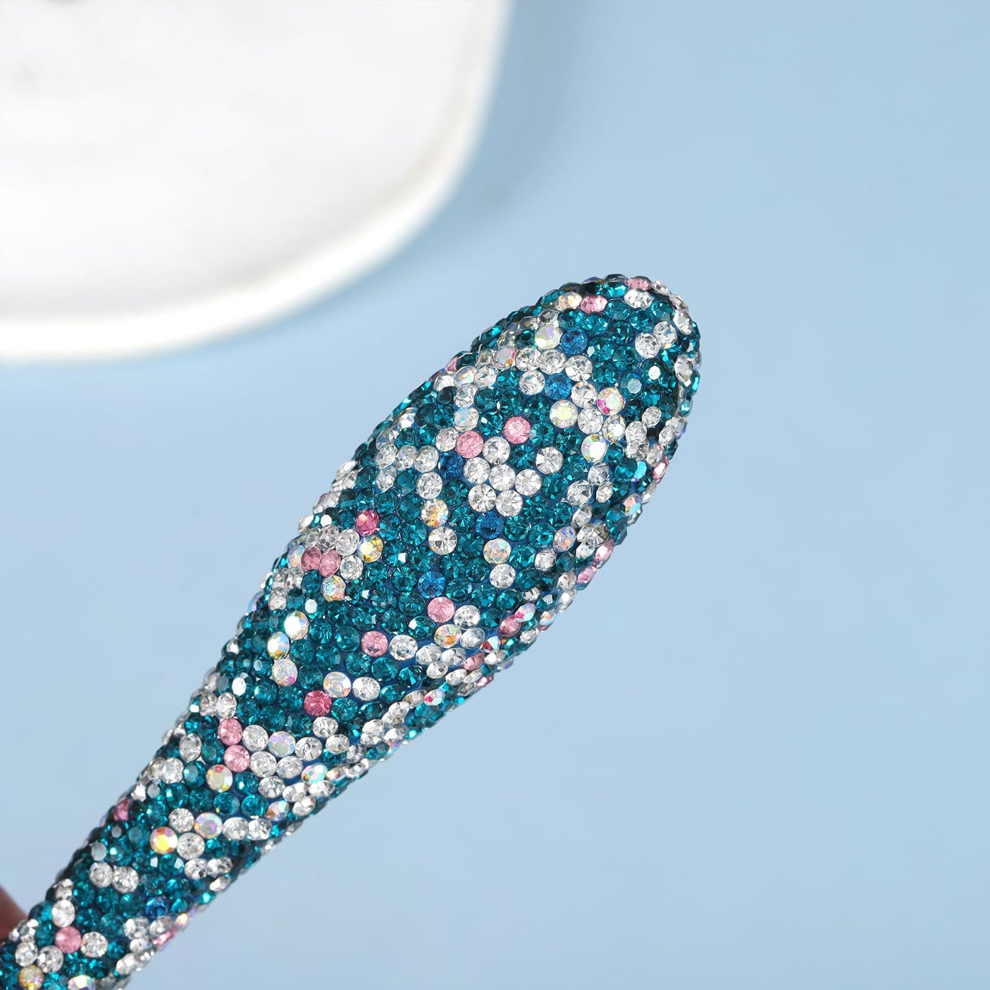 SILPECWEE 1pc Nail Art Dust Brushes For Acrylic Nails Pink Shiny Rhinestone Fluffy Powder Brush Loose Face Cosmetics Blending Liquid Foundation Powder Make Up Brushes Nail Cleaning Tools