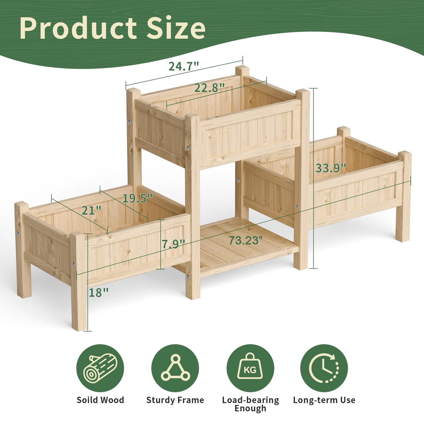 Mashomdec Extra Large Wooden Raised Garden Bed with Legs & Storage Shelf 3 Tier Outdoor Elevated Planter Box for Patios/Herbs/Flowers/Vegetables, Easy Assembly, Natural