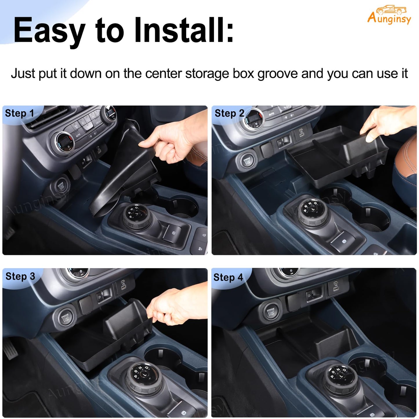 Aunginsy Car Center Console Shifter Storage Tray Compatible with Ford Maverick 2022-2026, Not Fit 2025+ Model with Wireless Charge, Gear Shift Groove Shock Pad Organizer Storage Box Insert Accessories