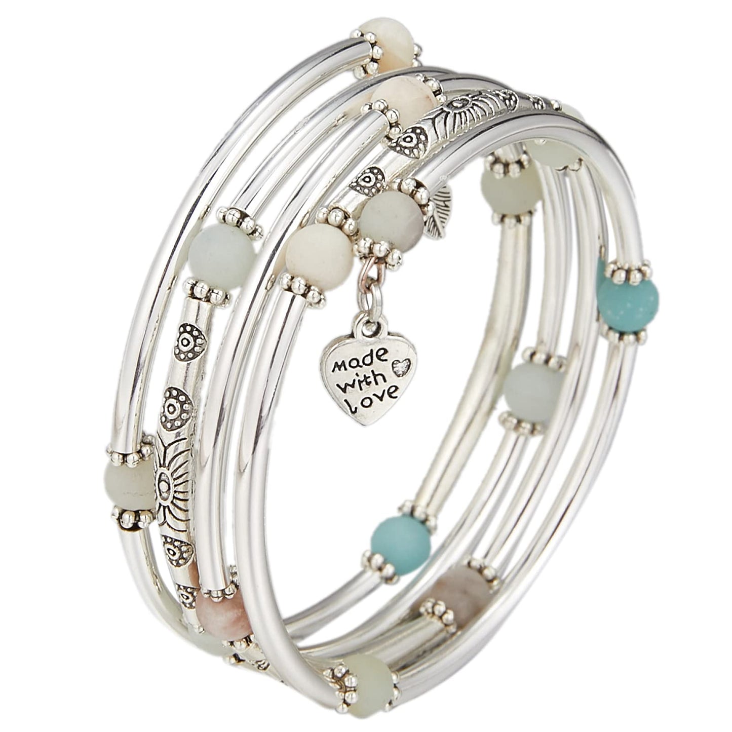 FULU AUTUMN Beaded Bangle Bracelets for Women Silver Wrap Bangles Bracelet Womens Costume Jewelry Fashion Gift(Amazon Green)