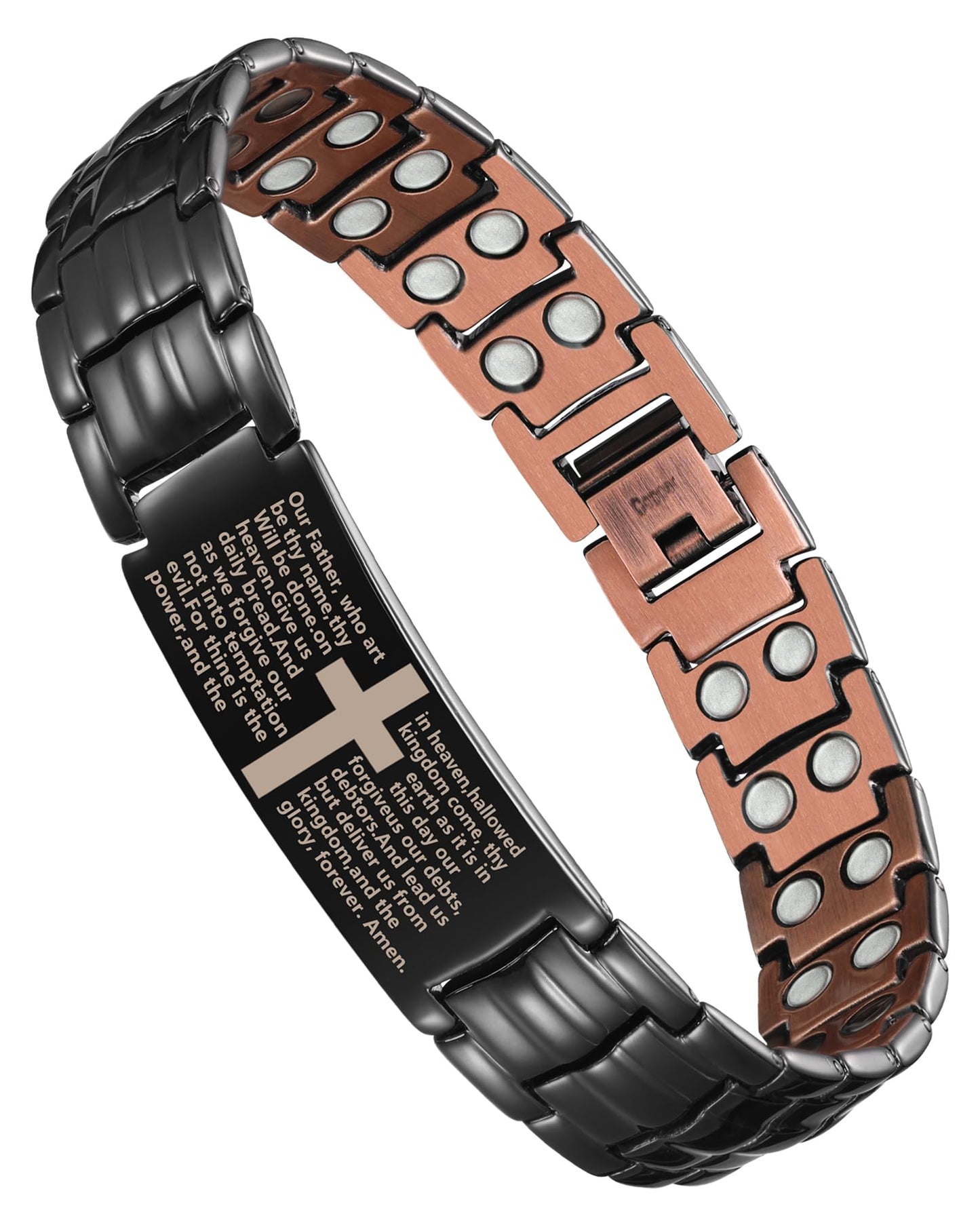 Jecanori Copper Cross Bracelet for Men Black, 2X Strength Magnetic Bracelets for Men, Adjustable Copper Jewelry with Sizing Tool