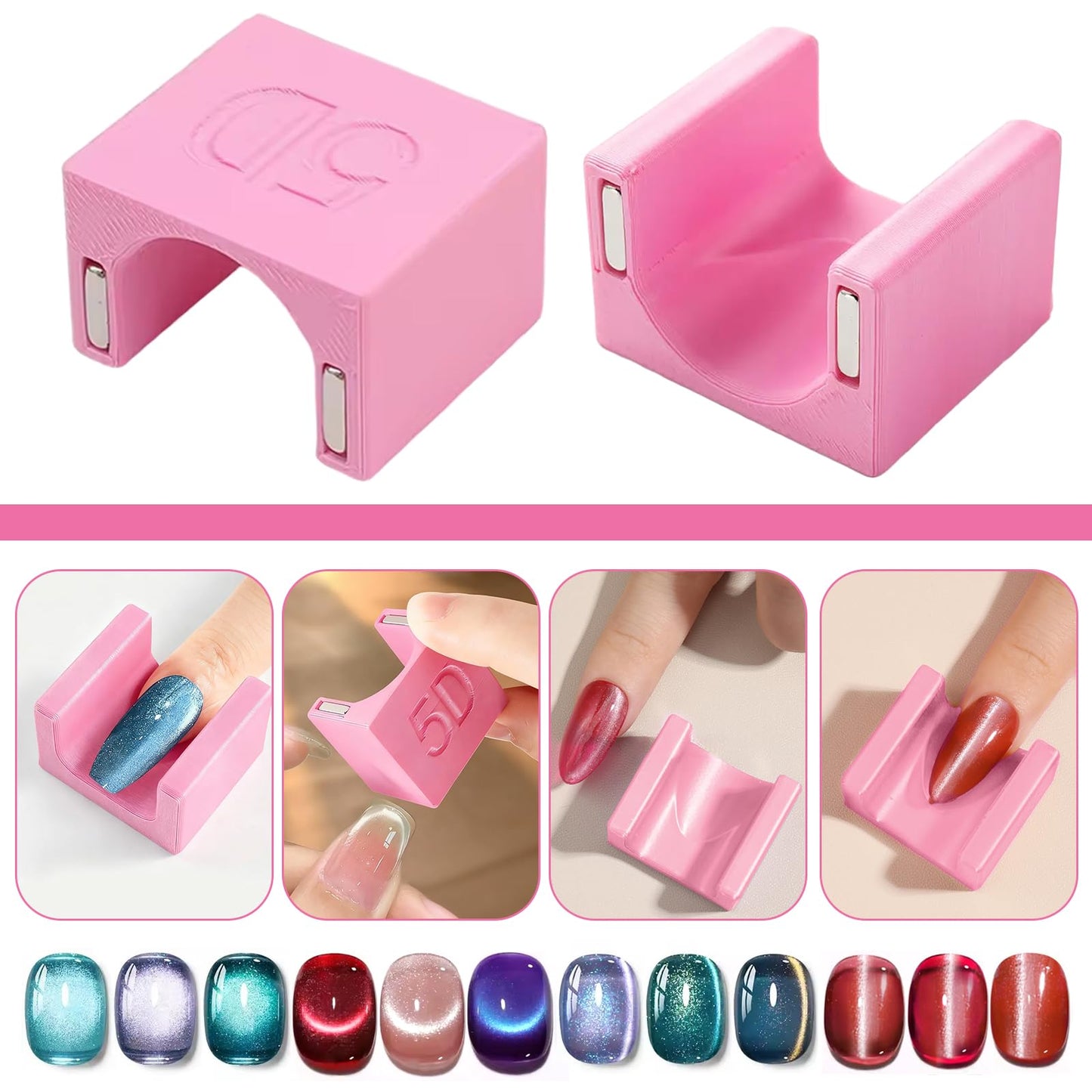 YECIRALA 2 Pcs Cat Eye Magnets For Nails with 2 pcs Y-shape Heart Design Mold Set, Cylinder Nail Magnet Pen And 5d Automatic Strong Magnet Tool For Magnetic Gel Polish, Heart Nail Polish Magnet