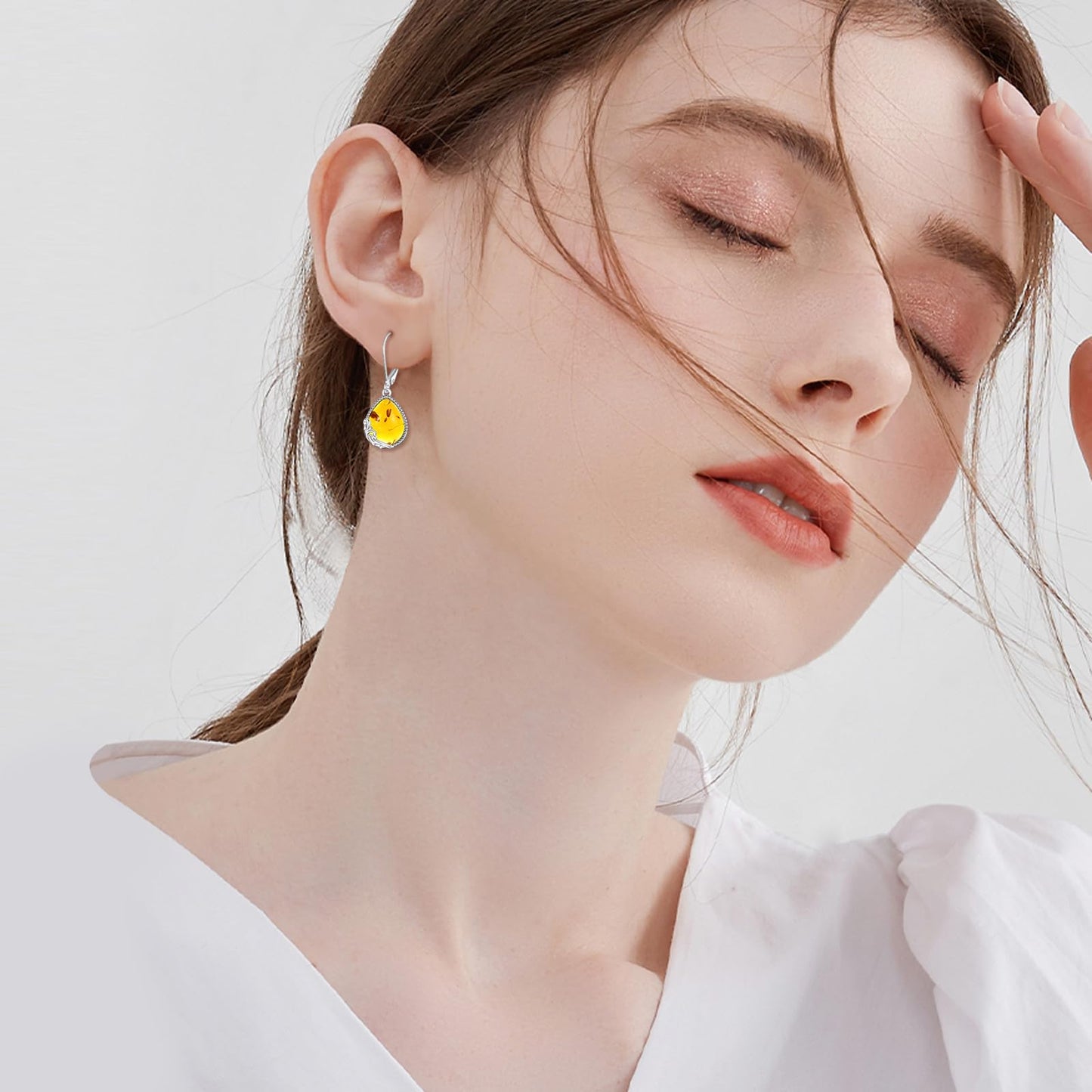 POPLYKE Amber Filigree Teardrop Drop Dangle Earrings Sterling Silver Leverback Earrings Jewelry