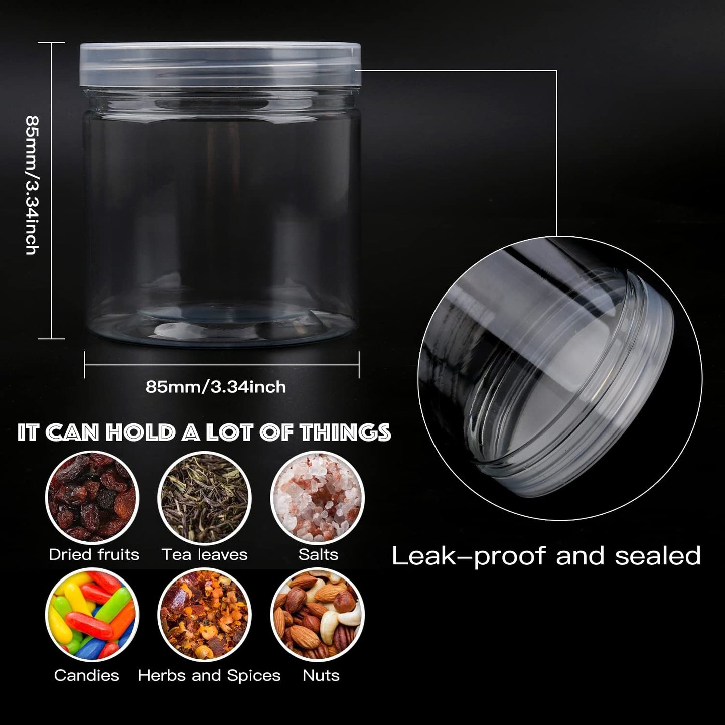 12oz Clear Plastic Storage Jars Containers,8 Pack Refillable Wide-Mouth Plastic Slime Storage Containers for Beauty Products,Kitchen & Household Storage - BPA Free