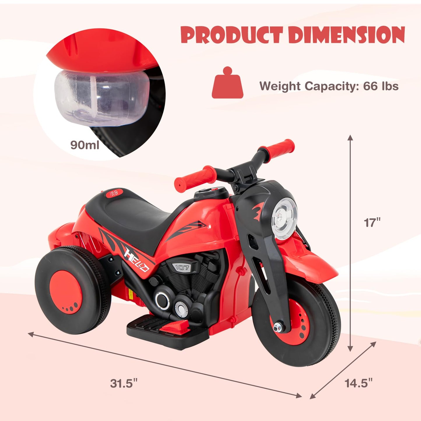 OLAKIDS Kids Motorcycle, 6V Electric Ride On Car with Automatic Bubble Function, Foot Pedal, Headlight, Music, 3 Anti-Skip Wheels Vehicle for Children, Toddler Ages 3+