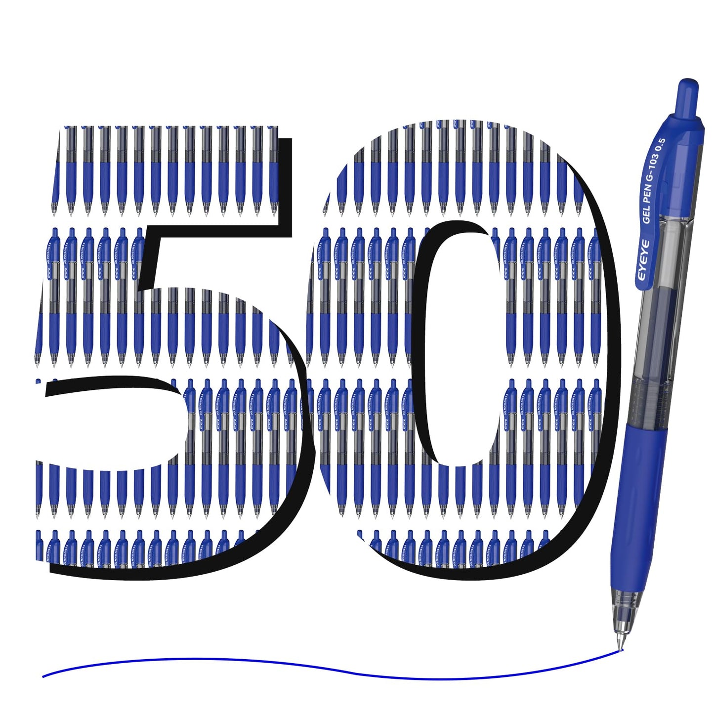 EYEYE G-103 Retractable Gel Pen 0.5mm, 50 Pack Extra Fine Point Blue Ink Pens Quick Drying, Ballpoint Pen Fine Point Smooth Writing Pens for for Office School Supplies