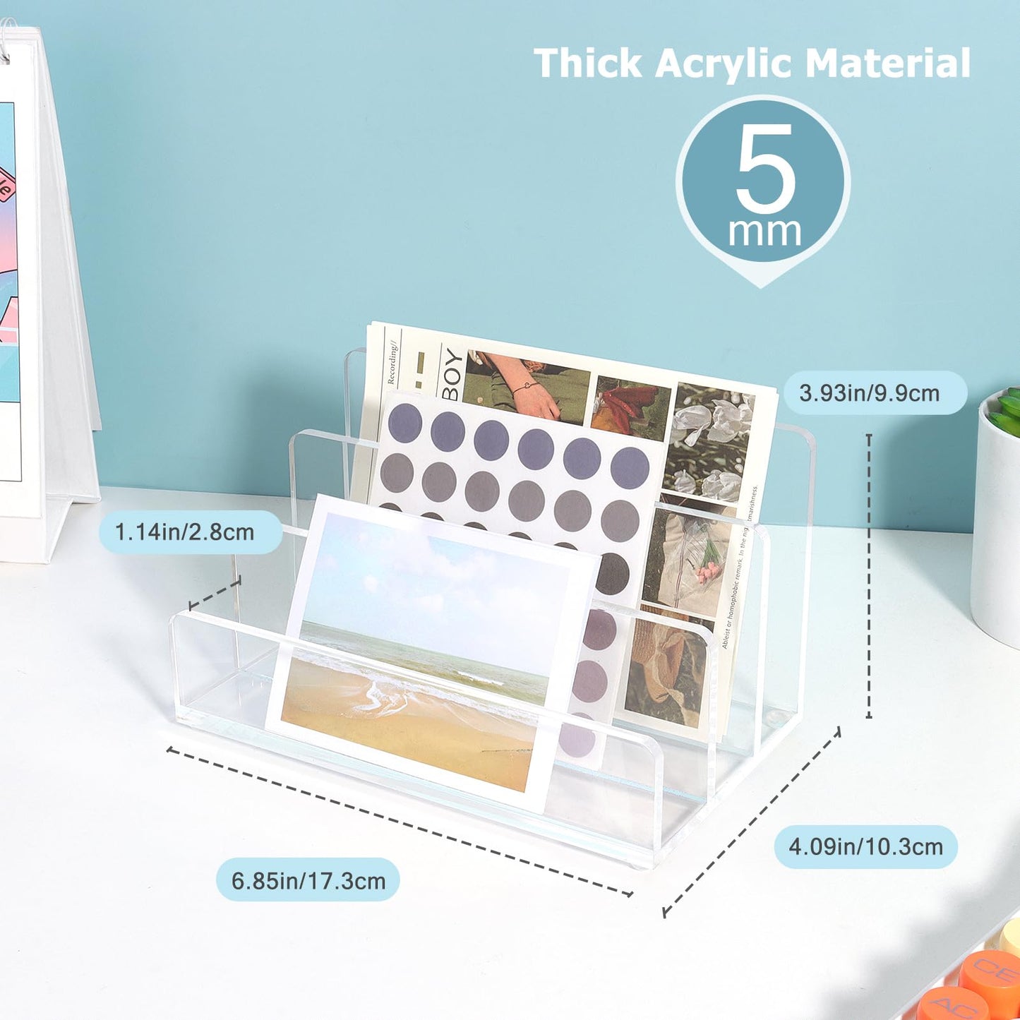 GerayMer Acrylic File Organizer for Desk, 3 Sections Mail Sorter Organizer Holder, Acrylic Desk Organizer for Document, Letter, Notebook