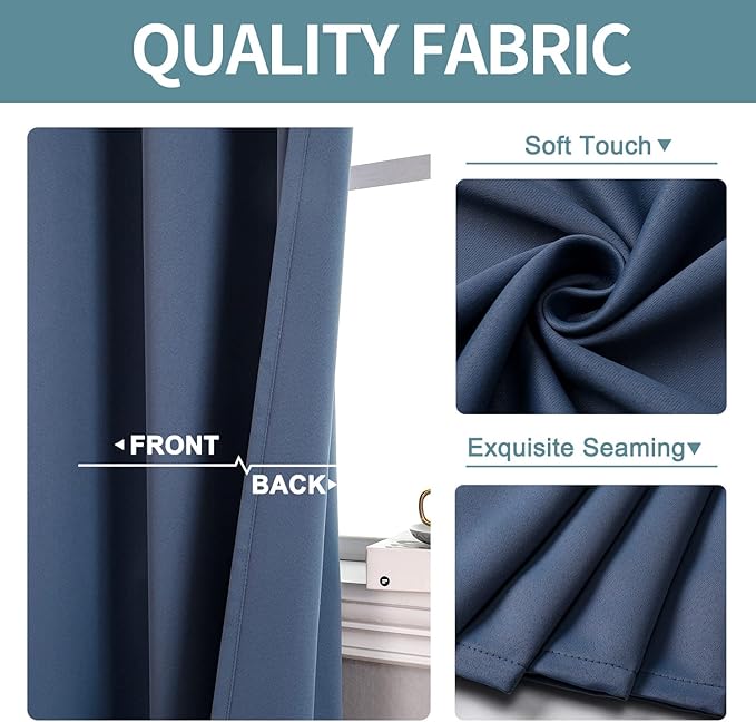 ChrisDowa Grommet Blackout Curtains for Bedroom and Living Room - 2 Panels Set Thermal Insulated Room Darkening Curtains (Stone Blue, 52W x 45L)
