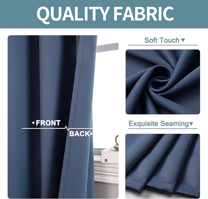 ChrisDowa Grommet Blackout Curtains for Bedroom and Living Room - 2 Panels Set Thermal Insulated Room Darkening Curtains (Stone Blue, 52W x 84L)