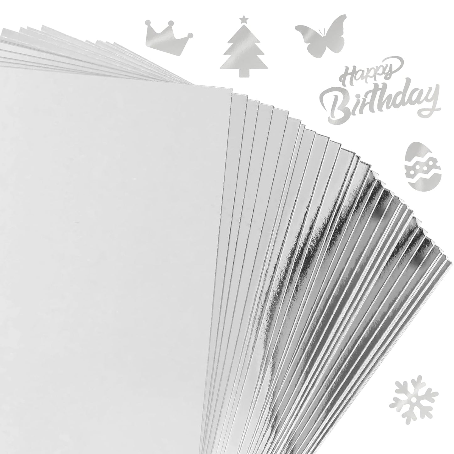 60 Sheets Metallic Silver Cardstock Paper, A4 Size Mirror Paper, Thick 250gsm Heavyweight Finish Silver Foil Board for Crafting, Scrapbook, Card & Decorations, Die Cut and Plotter Compatible